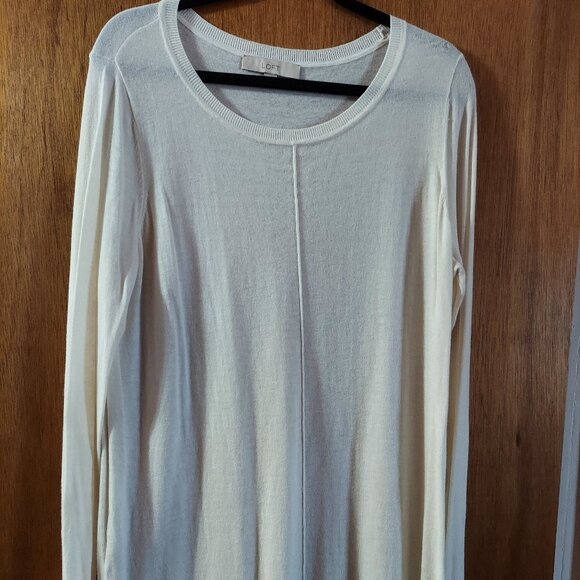 LOFT Lightweight Knit Tunic Length Sweater in Cream size L - Picture 1 of 1
